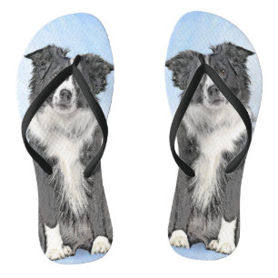 Tongs Peinture Collie Bordure - Joli art original chien