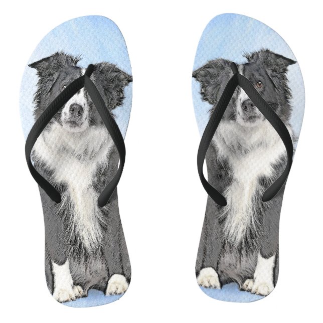 Tongs Peinture Collie Bordure - Joli art original chien (Semelle)