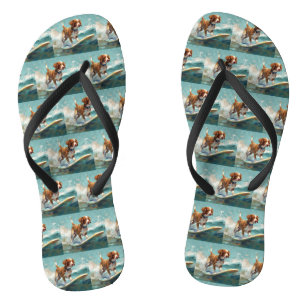 Tongs Peinture de Brittany Spaniel faisant du surf sur l