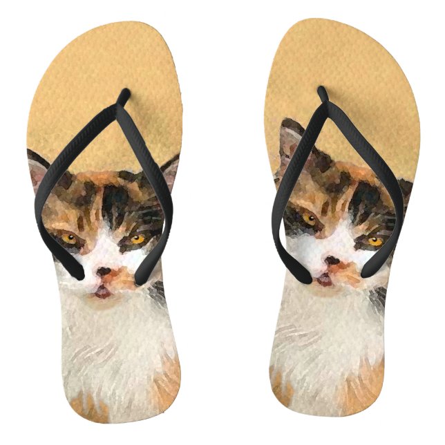 Tongs Peinture de chat Calico - Cute Original Cat Art (Semelle)