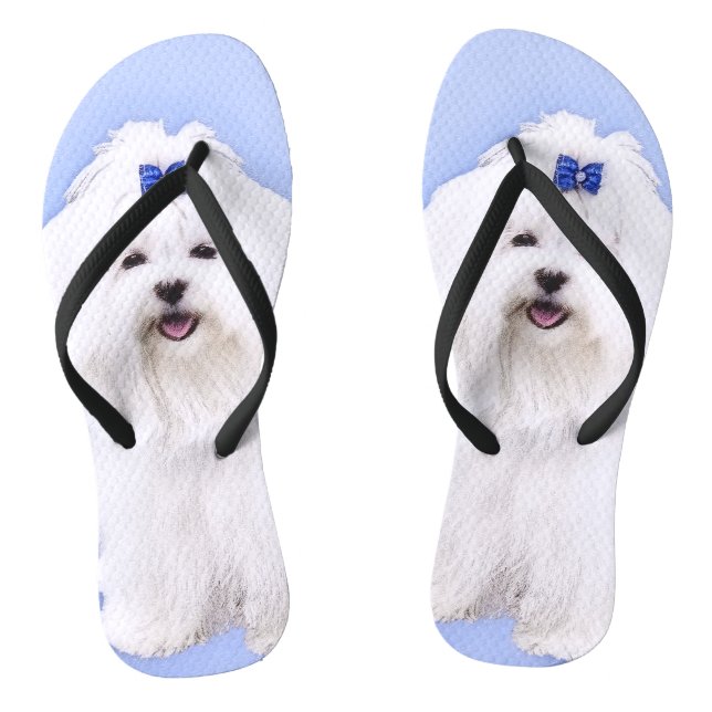 Tongs Peinture maltaise - Joli art original pour chien (Semelle)