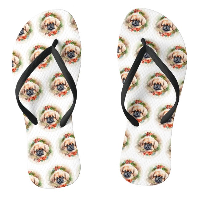 Tongs Pekingese Christmas Wreath Festive Pup (Semelle)