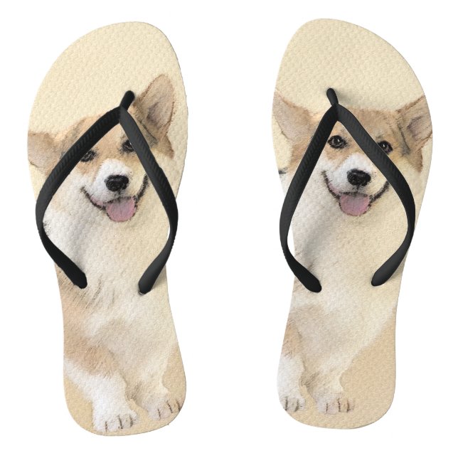 Tongs Pembroke Welsh Corgi Peinture - Art Chien original (Semelle)