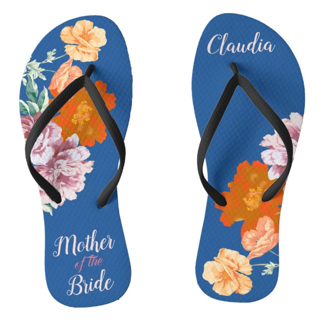 Tongs Peony Floral Quelque Chose Bleu Mariage Flip Flops (Semelle)