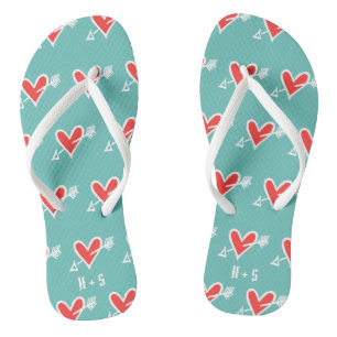 Tongs Personnalisé Black & Red Love Heart Flip Flops