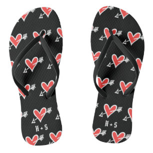 Tongs Personnalisé Black & Red Love Heart Flip Flops