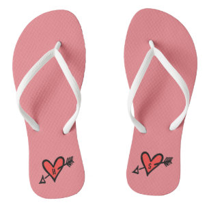 Tongs Personnalisé Black & Red Love Heart Flip Flops