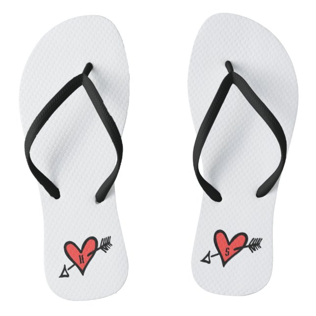 Tongs Personnalisé Black & Red Love Heart Flip Flops (Semelle)