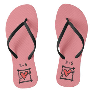 Tongs Personnalisé Black & Red Love Heart Flip Flops