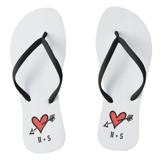 Tongs Personnalisé Black & Red Love Heart Flip Flops (Semelle)