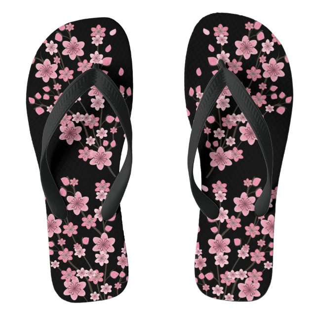 Tongs Pétales de fleurs de cerisier Arbres rose noir (Semelle)