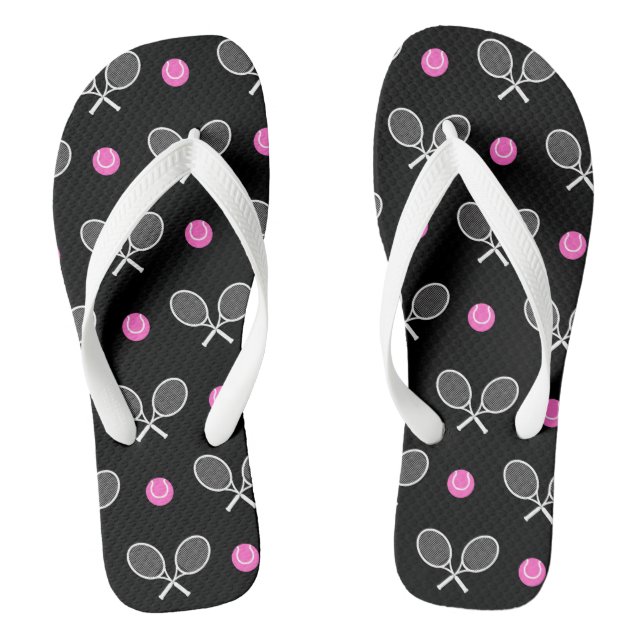 Tongs Pink & Black Ball Racket Motif sportif Tennis (Semelle)