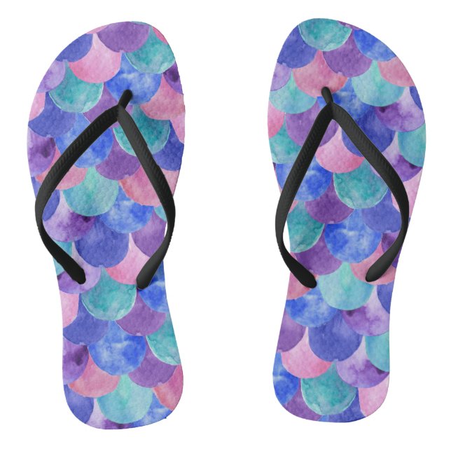 Tongs Pink Purple Blue Aquarelle Turquoise Étales de sir (Semelle)