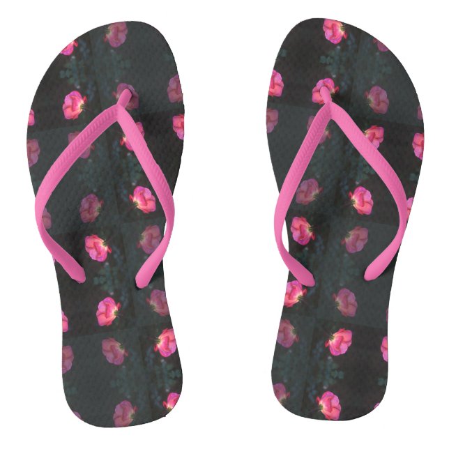 Tongs Pink Rose Pattern with Pink Strap (Semelle)