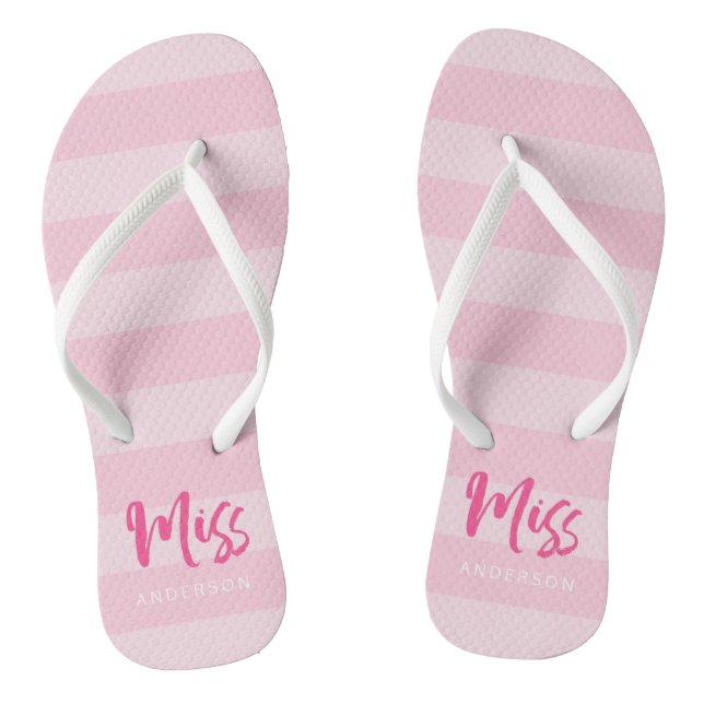 Tongs Pink Stripes Personnalisez avec le nom Miss (Semelle)