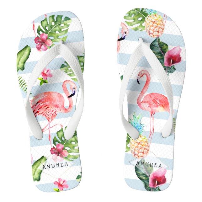 Tongs PixDezines FLAMANTS ROSES ROSES, THÈME TROPICAL (Semelle)