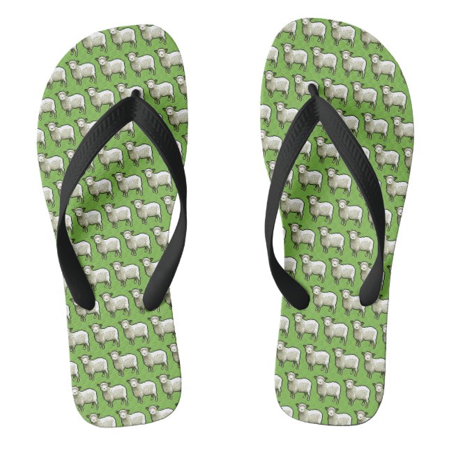 Tongs Pixel Art Motif Foule De Moutons Blanches Laineux (Semelle)