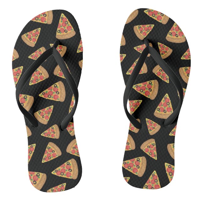 Tongs Pizza Motif Black Flip Flops (Semelle)