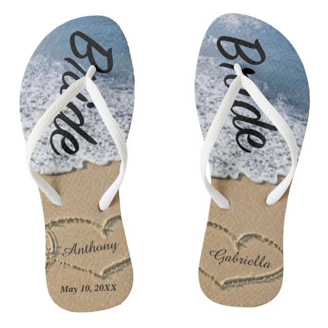 Tongs Plage Avec Coeurs En Flip Flops Mariages En Bride  (Semelle)