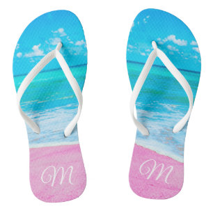 Tongs Plage de sable tropical rose monogramme