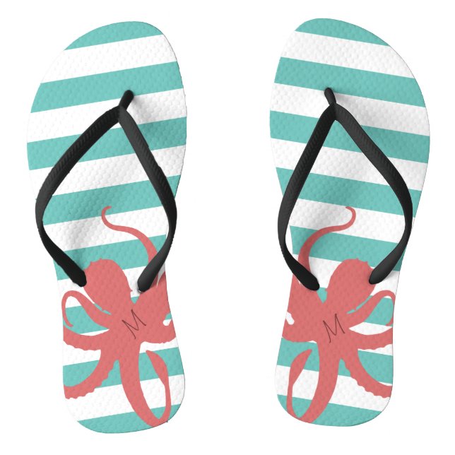 Tongs Plage moderne de pieuvre rouge blanche turquoise r (Semelle)