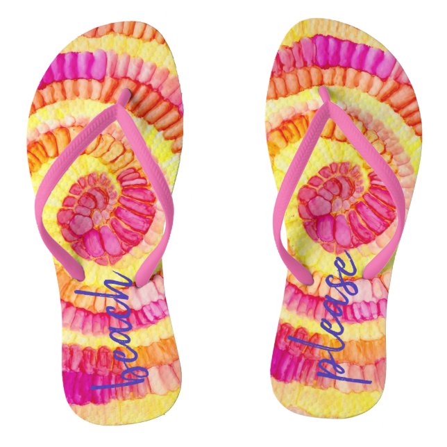 Tongs Plage S'Il Vous Plaît Flip Flops Jaune, Rose, Oran (Semelle)
