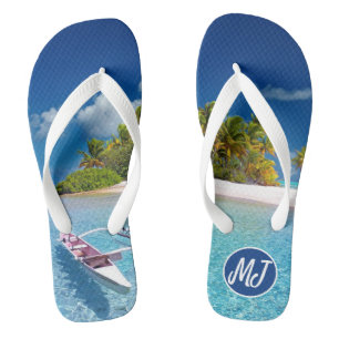 Tongs Plage tropicale ensoleillée & Monogrammes de sable