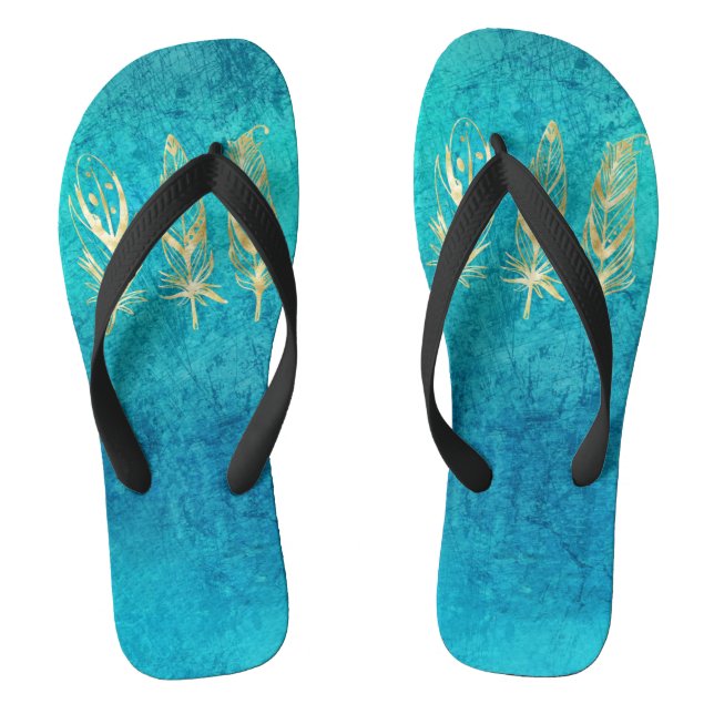 Tongs Plumes bleu et or turquoise (Semelle)