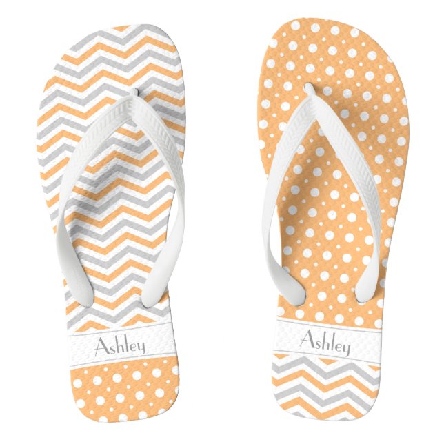 Tongs Poche moderne, gris, chevron blanc & poka point (Semelle)