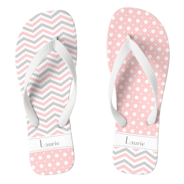 Tongs Point rose, gris, blanc et chevron & poka moderne (Semelle)