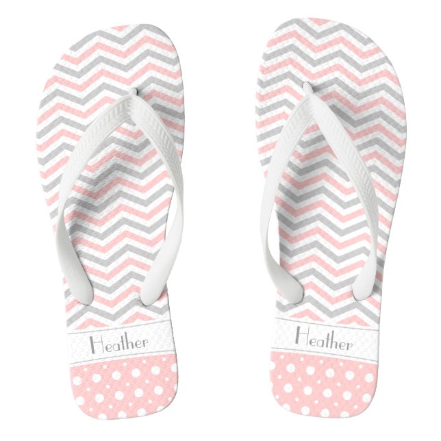 Tongs Point rose, gris, blanc et chevron & poka moderne (Semelle)