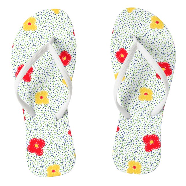 Tongs Pointe de polka rouge jaune vert (Semelle)