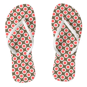 Tongs Points rétro encerclés, taupe et rose corail