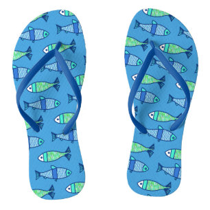 Tongs Poisson moderne rétro, bleu turquoise et cerulean
