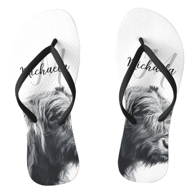 Tongs Portrait de vache Highland premier monogramme noir (Semelle)