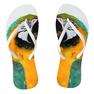 Tongs portrait turquoise d'oiseau de perroquet d'ara