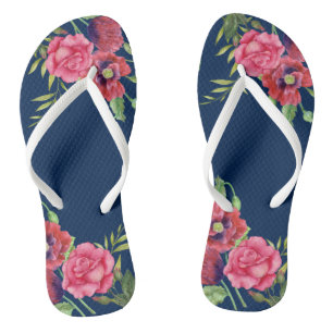 Tongs Pour ses fleurs rouges roses modernes sur la marin