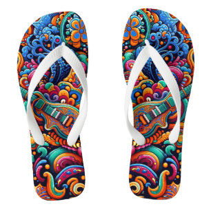 Tongs Psychédélique Batik Guitare Art-Colorful Musique R
