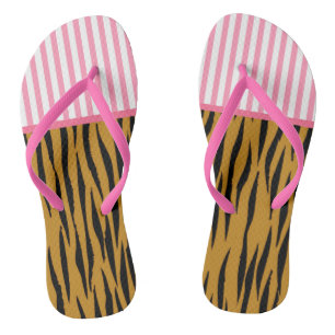Tongs Rayures roses et Tigerprint d'amusement