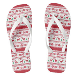 Tongs Red Fair Isle Design Flip Flops