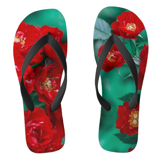 Tongs Red Roses Pale Green Feuilles (Semelle)