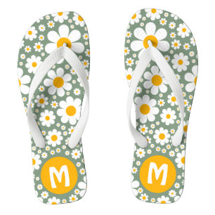 Tongs Rétro floral vintage 70s personnalisé vert