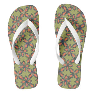 Tongs Retro Vert et Orange Abstrait motif floral