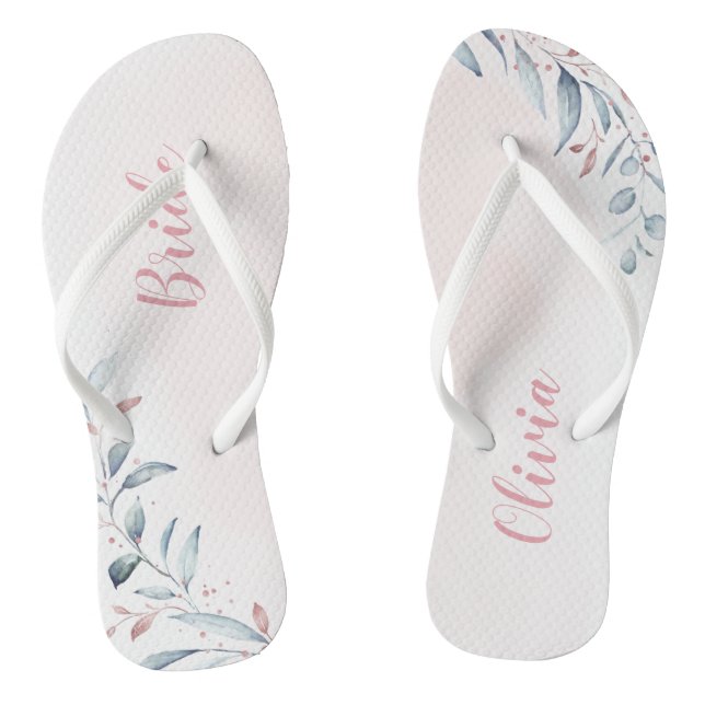 Tongs Rose Gold Dusty Blue Greenery mariée Flip Flops (Semelle)