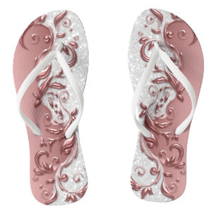 Tongs Rose Gold Metallal Floral & White Parties scintill