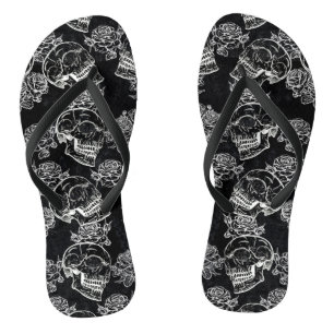 Tongs Roses des crânes et des calques   Gothique Glam Fu