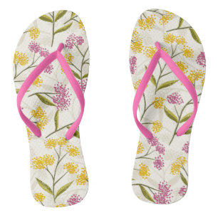 Tongs Roses jaunes et violets