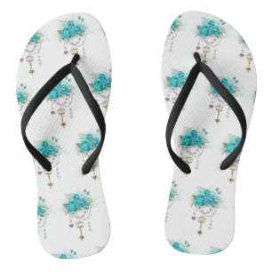 Tongs Roses turquoise avec touches