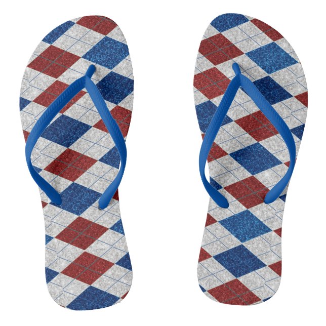 Tongs Rouge, Blanc, Bleu Argyle Juillet 4 Paillettes (Semelle)