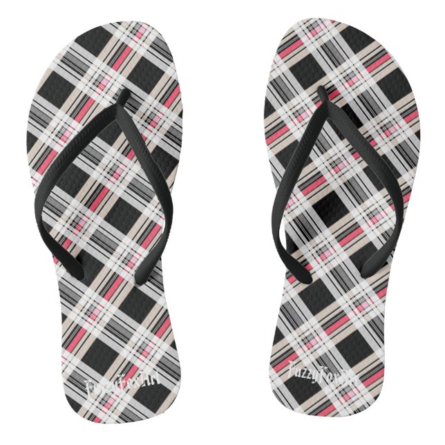 Tongs Rouge noir blanc plaid (Semelle)